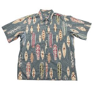 Reyn Spooner Phil Edwards Hawaiian Shirt Mens M Gray Surfboards Cotton Button Up